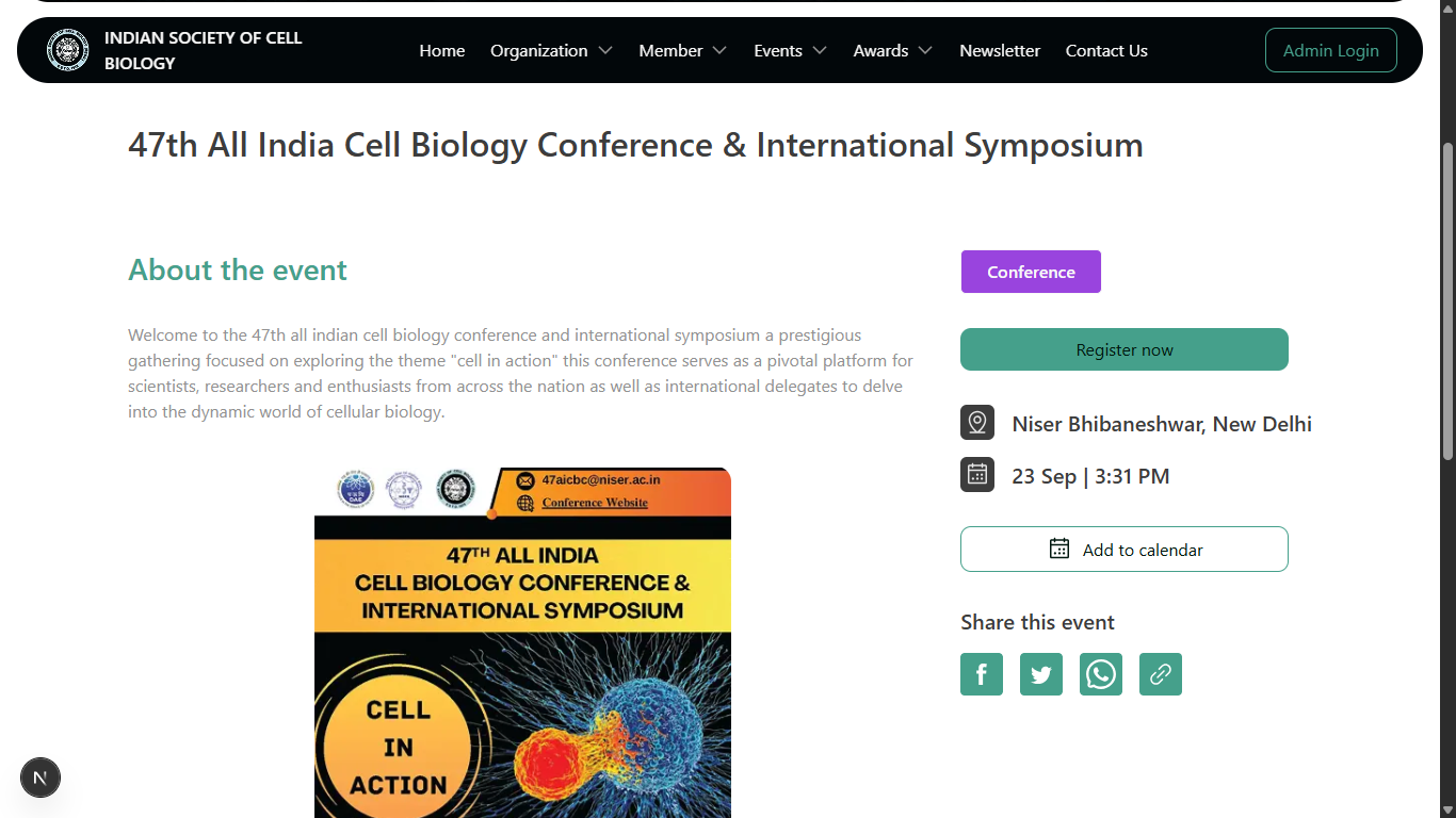 ISCB event detail with Google Calendar integration