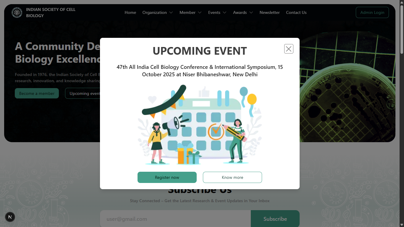 ISCB upcoming event popup modal