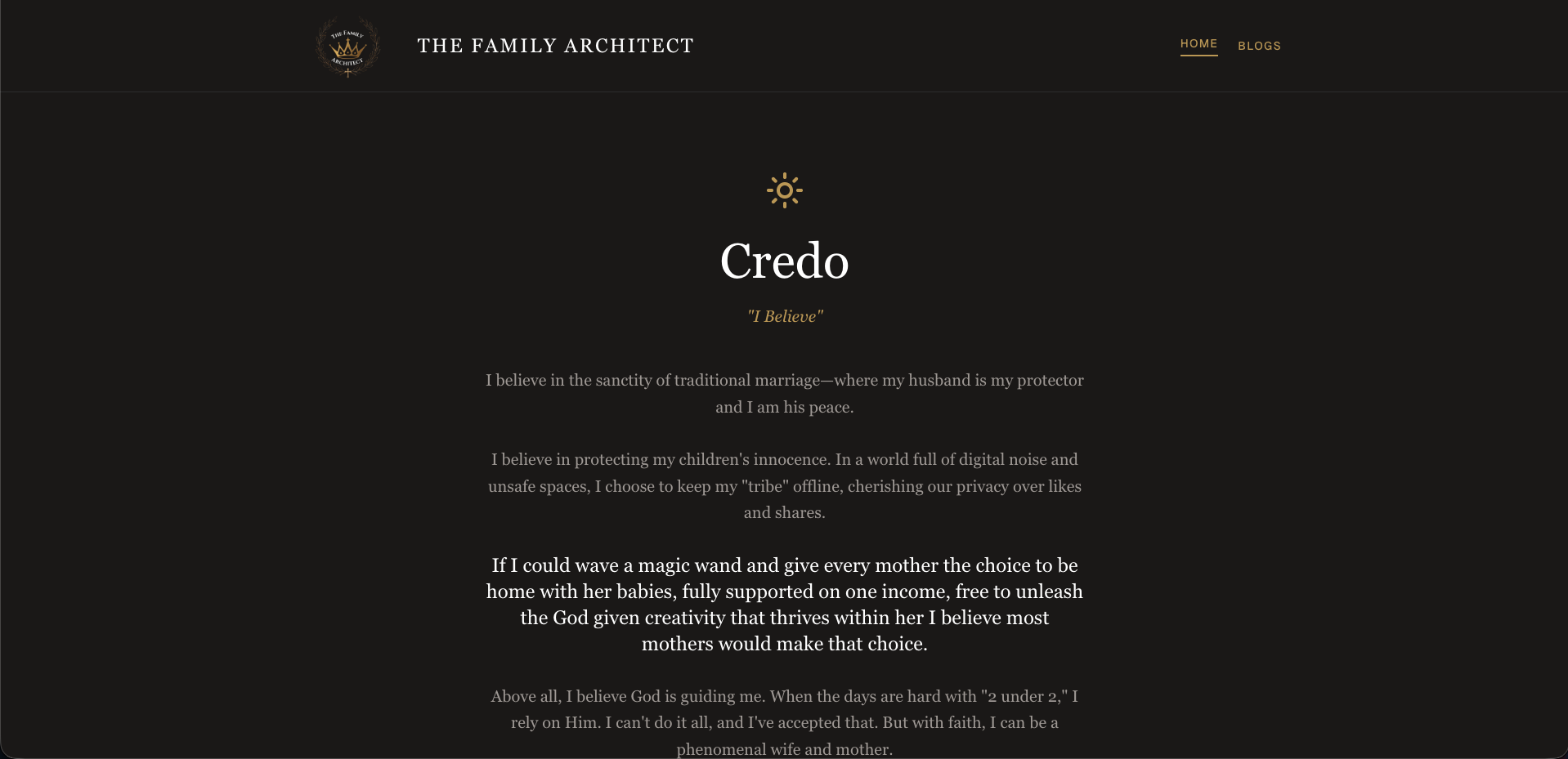 The Family Architect credo section